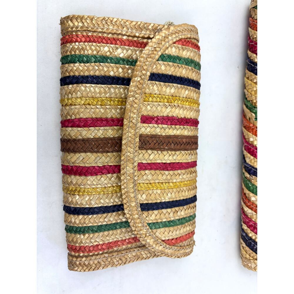 Lot of 2 Vintage Woven Straw Jute Multi Colored Striped‎ Clutch Crossbody - Picture 10 of 16